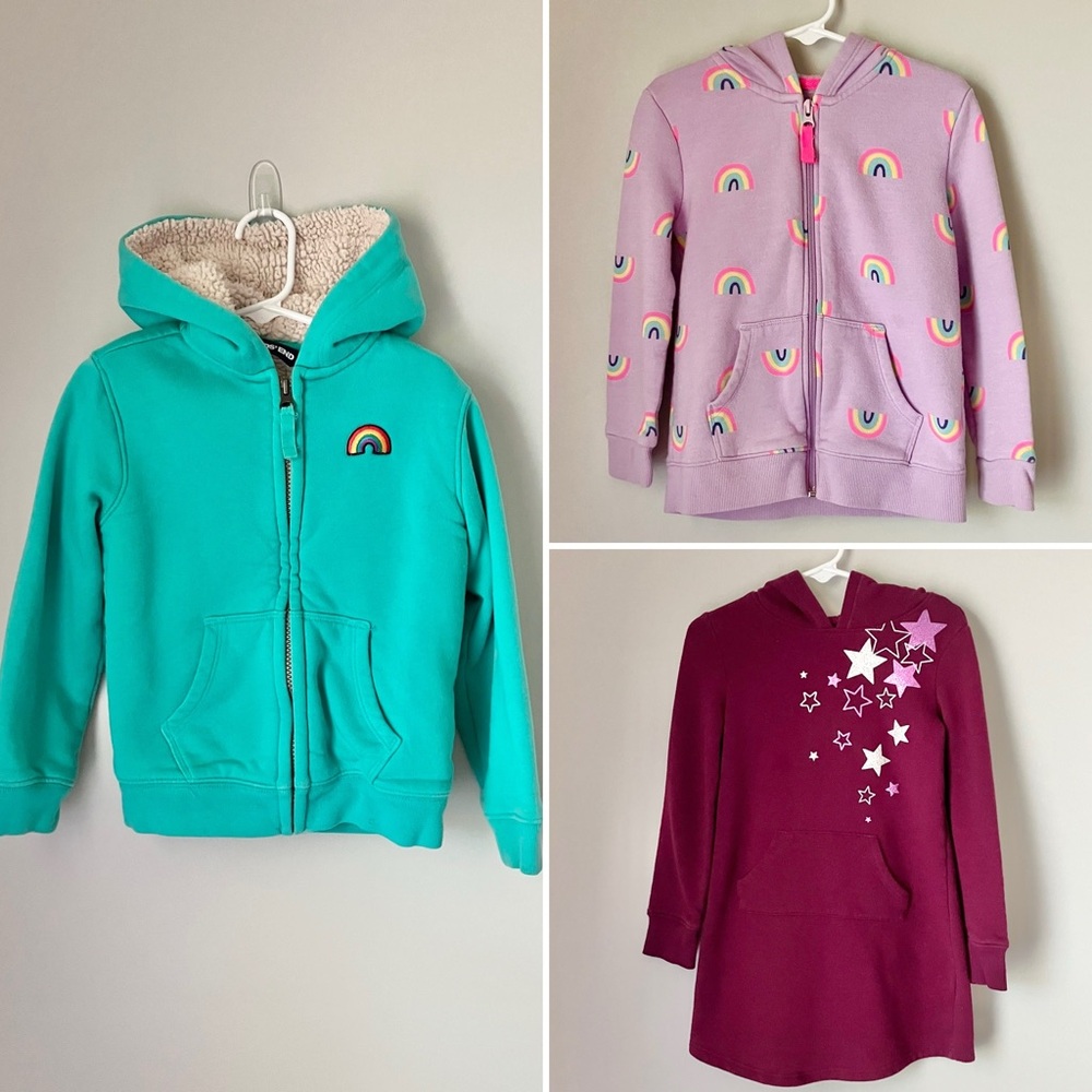 3-piece bundle of 4T hooded sweatshirts - rainbows, stars, sherpa, zip-up